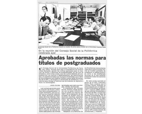 1987 Aprobadas las normas para títulos de postgraduados