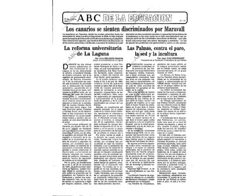 Las Palmas contra el paro, la sed y la incultura. 29/10/1985 ABC
