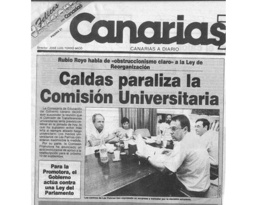 Caldas suspende la reunión de la Comisión de Transferencias. 24/08/1989 Canarias7