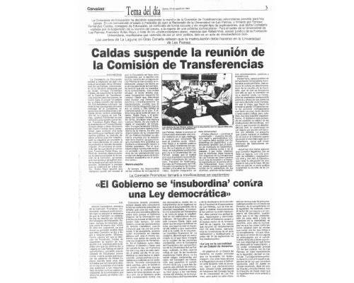 El Gobierno se insubordina contra una Ley democrática. 24/08/1989. Canarias7
