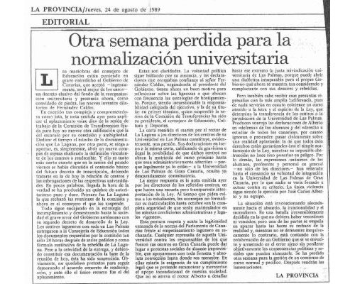 Otra semana perdida para la normalización universitaria. Editorial 1989 La Provincia