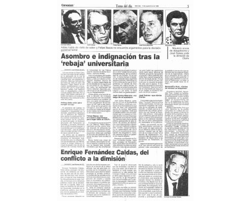 Dimisión de Fernández Caldas, reacciones. 1989 Canarias7