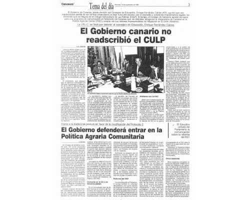 El Gobierno canario no readscribió el CULP. 1989 Canarias7