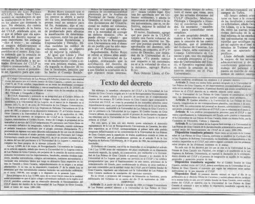 Texto decreto adscripción del Colegio Universitario de Las Palmas. 1989 La Provincia