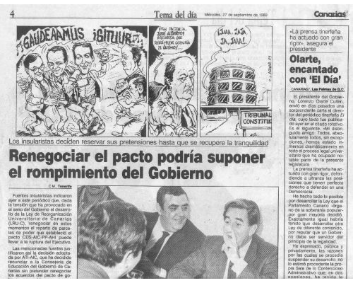 Renegociar el pacto podría suponer la ruptura del Gobierno. 27/09/1989 Canarias7