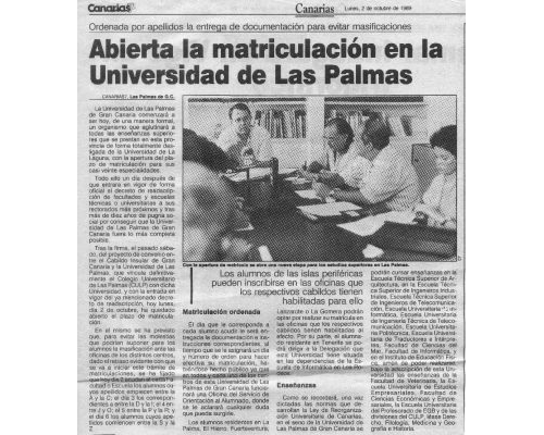 Abierta la matriculación en la Universidad de Las Palmas. 1989 Canarias7