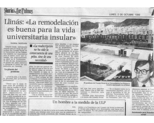 La LRU es   para la vida universitaria insular. Las Facultades que vienen. 1989 Diario de Las Palmas