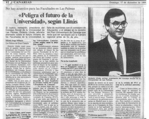 Peligra el futuro de la Universidad. 1989 Canarias7