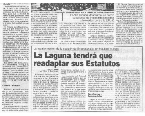 La Laguna tendrá que readaptar sus estatutos. 07/06/1990 Canarias7