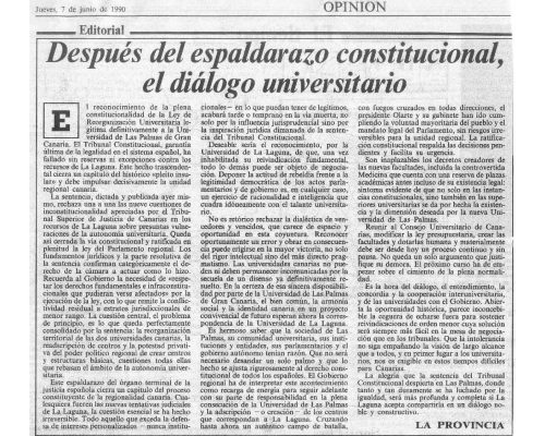 Después del espaldarazo constitucional, el diálogo universitario. 07/06/1990 La Provincia