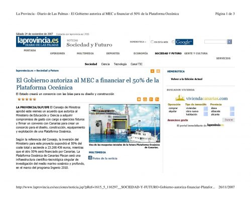La Provincia: El Gobierno autoriza al MEC a financiar el 50% de la  Plataforma Oceánica